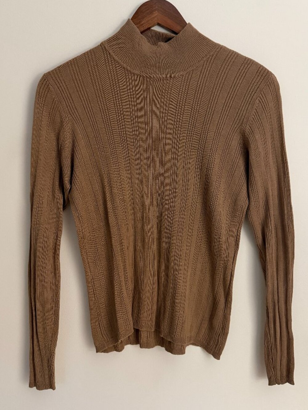 90s Vintage Liz Claiborne 100% Silk Ribbed Mock Neck Knit Sweater, Size M